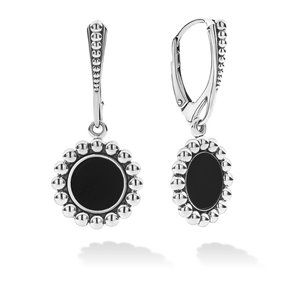 S/S Maya Onyx Inlay 16MM Circle Leverback Earrings